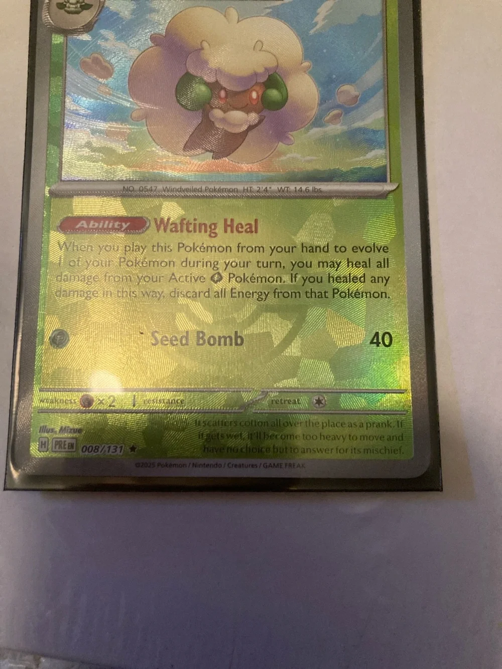POKEBALL Pokemon Whimsicott Holo Green Gold Trading Card